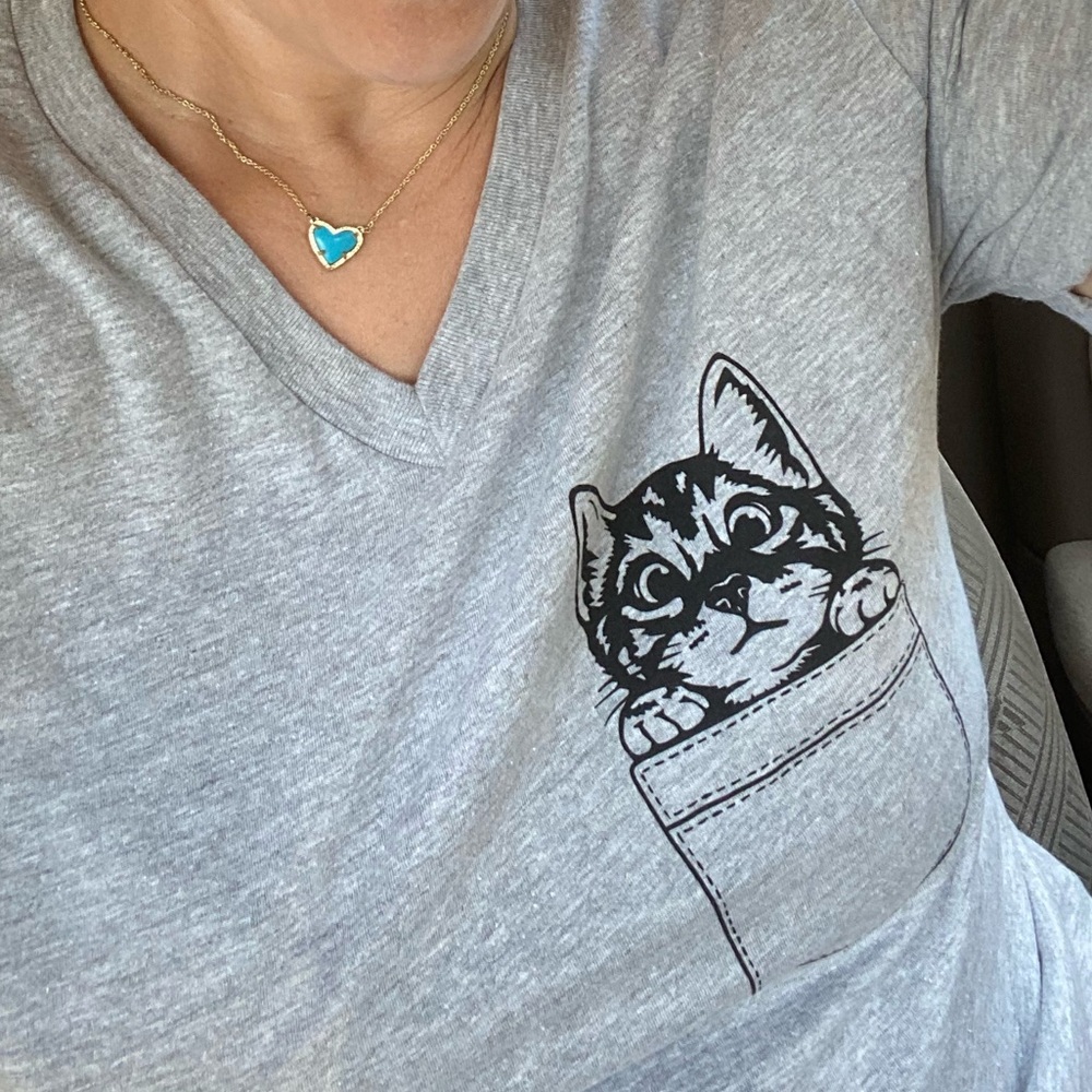 Cat in a Pocket V neck T-shirt • Made to order! 🧶 - Picture 4 of 4